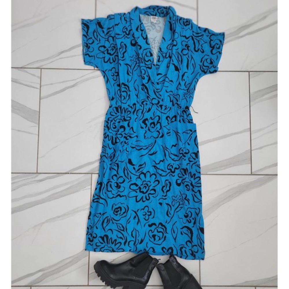 Vintage 80s 90s Miss Oops California  Dress Pockets‎ Short Sleeve Blue Size M